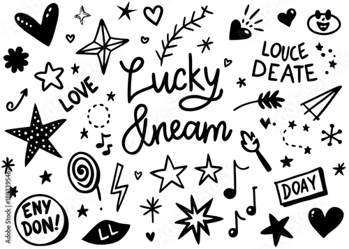 Whimsical doodles of love and luck Vector