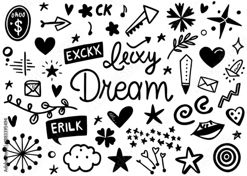 Black and white doodle art illustrating a dreamy theme Vector
