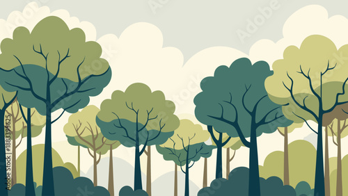 Serene forest landscape with towering trees Vector