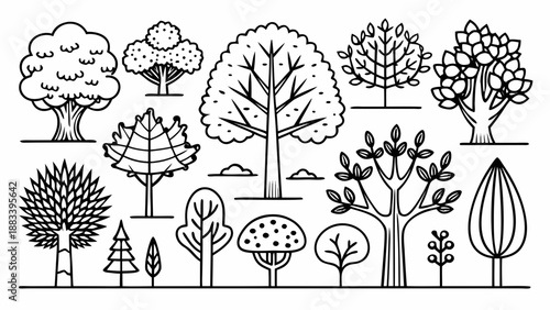 Illustrated collection of diverse tree silhouettes Vector