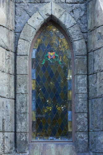 Wallpaper Mural Arched window in Gothic style with stained glass. Architectural element. Torontodigital.ca
