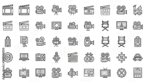 Collection of film and photography equipment icons in a grid layout