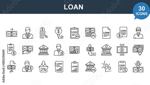 Loan and financial icons set for banking and investment concepts