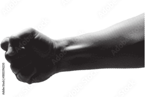 Punching Fist Halftone Style Illustration for Power, Strength and Fight Concept
