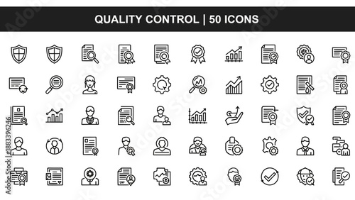 Quality control icons set for business and industrial applications