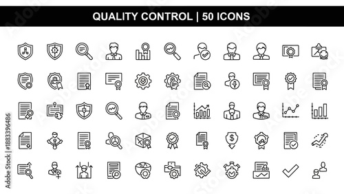 Quality control icons set for business and management