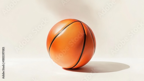 A vibrant orange basketball resting on a clean white surface, , casting a soft shadow