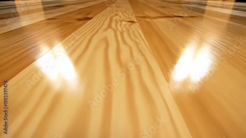 Wooden Floor's Texture: Close-up of a wooden floor, the polished surface reflecting light, revealing intricate wood grain patterns and warm tones, evoking a sense of natural elegance.