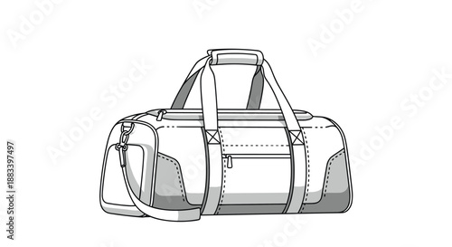 Large white and grey athletic duffel bag with handles and a shoulder strap shown in a clean line drawing style for sports equipment.
