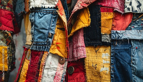 Handmade Patchwork Streetwear Garment with Raw Stitching and Urban Fashion Studio Aesthetic