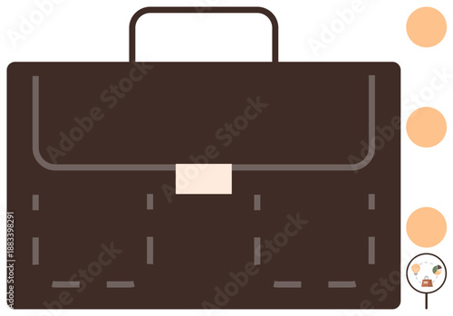Office supplies, business essentials, organization, professional tools, career , entrepreneurship. Minimalist brown briefcase with handle and latch. Business essentials and professional tools concept