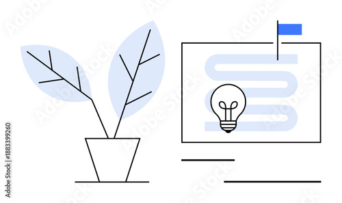 Innovation concept. Innovation by a lightbulb and a growing plant, sustainable ideas and progress. Innovation driving creativity, strategy, and business growth. Use for presentations, branding, or