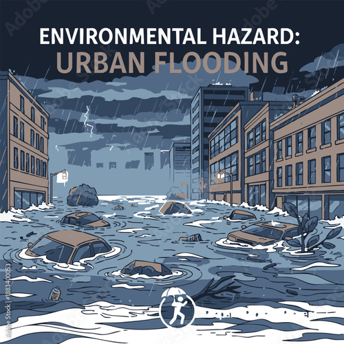 Urban flooding environmental hazard in city streets