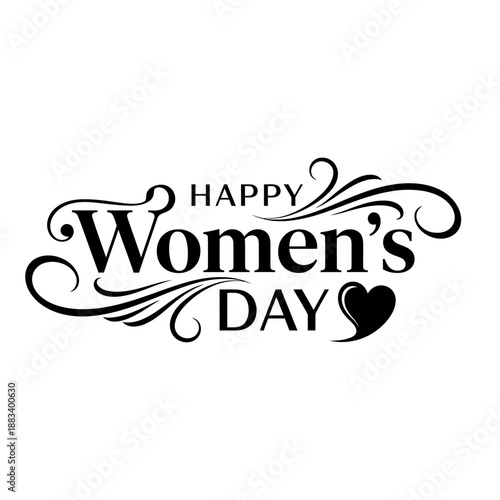 Happy Womens Day celebration with heart and swirls on white background