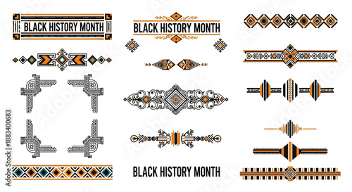 Vector illustrations of Black History Month elements featuring african american cultural patterns and designs.