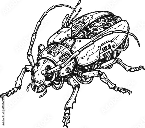 Mechanical Beetle Robot - Cyberpunk Biomechanical with Gears and Circuits