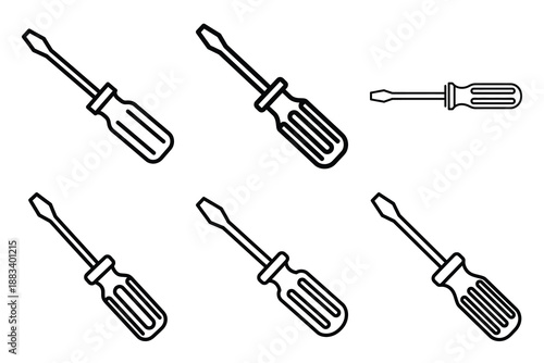 screwdriver tool outline vector icon set. construction simple outline isolated icons collection.Vector flat graphic design illustration.