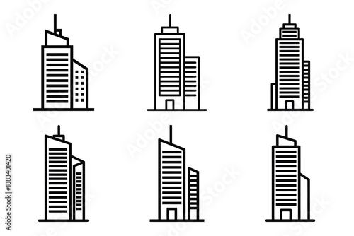 skyscraper construction outline vector icon set. construction simple outline isolated icons collection.Vector flat graphic design illustration.