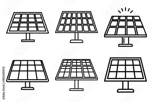 solar panel installation outline vector icon set. construction simple outline isolated icons collection.Vector flat graphic design illustration.