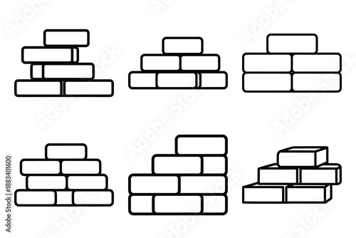 stack of bricks outline vector icon set. construction simple outline isolated icons collection.Vector flat graphic design illustration.