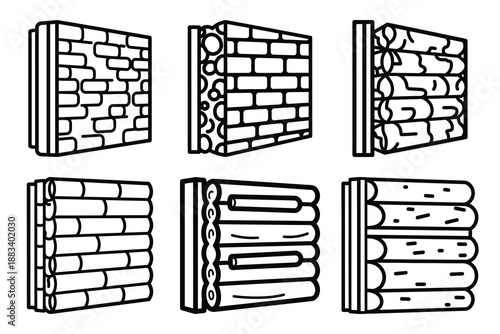 wall insulation outline vector icon set. construction simple outline isolated icons collection.Vector flat graphic design illustration.