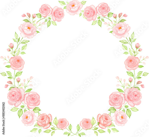 Romantic Pink Rose Floral Watercolor Wreath