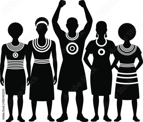 Silhouettes of african women and man celebrating together in traditional clothes on transparent background.silhouette vector design