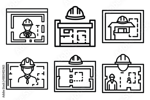 architect blueprint outline vector icon set. construction simple outline isolated icons collection.Vector flat graphic design illustration.