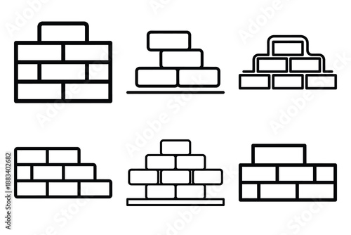 bricklaying process outline vector icon set. construction simple outline isolated icons collection.Vector flat graphic design illustration.