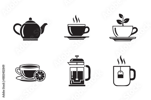 Wallpaper Mural Coffee and Tea Icons in Minimalist Style with Simple Black Silhouettes on White Background for Web Design Torontodigital.ca