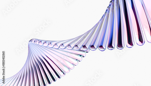 Futuristic abstract spiral structure with metallic sheen and gradient colors on white background