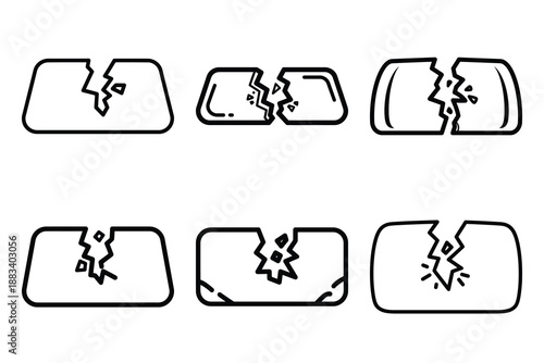 concrete breaking outline vector icon set. construction simple outline isolated icons collection.Vector flat graphic design illustration.