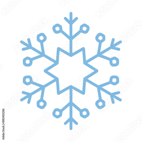Light blue geometric snowflake with star-shaped center, flat vector icon isolated on white background.