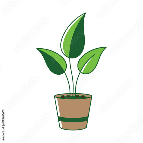 Flat vector illustration of a potted houseplant with green leaves, clean modern design isolated on white background.