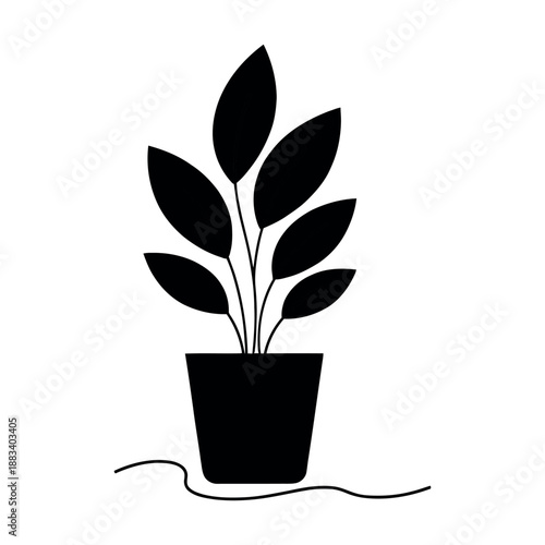 Black silhouette illustration of a potted houseplant, bold minimal vector isolated on white background.