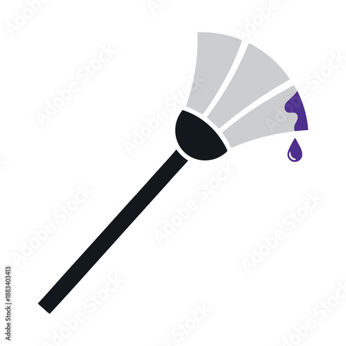Flat vector illustration of a fan paintbrush with purple paint dripping, isolated on white background.
