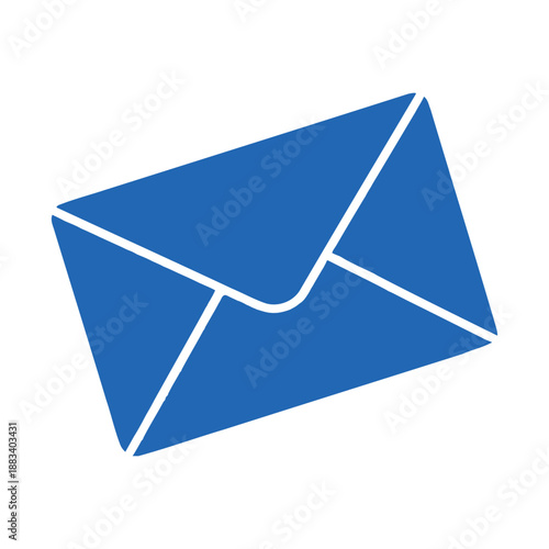 Flat blue envelope illustration, simple mail icon vector isolated on white background.