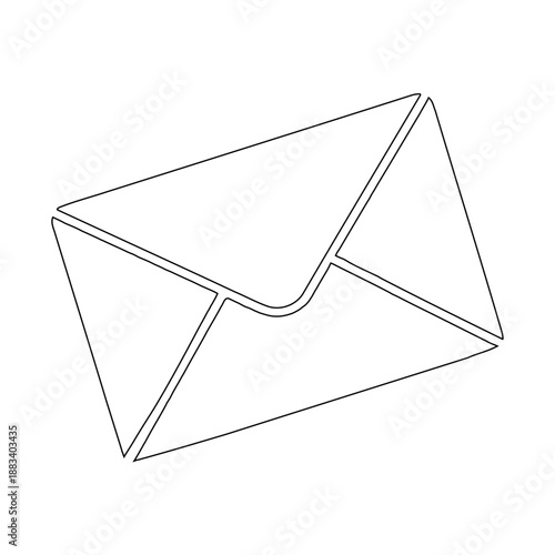 Minimal black outline illustration of an envelope, clean line icon vector isolated on white background.