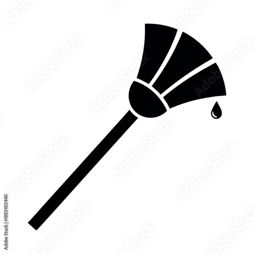 Black silhouette of a fan paintbrush with dripping paint, bold minimal vector isolated on white background.