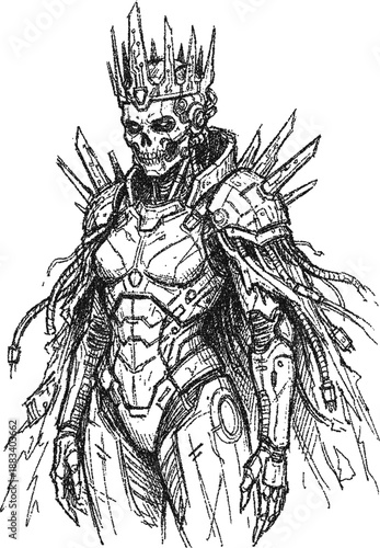 Stipple Skeletal Cyborg King Cybernetic Undead Warrior 