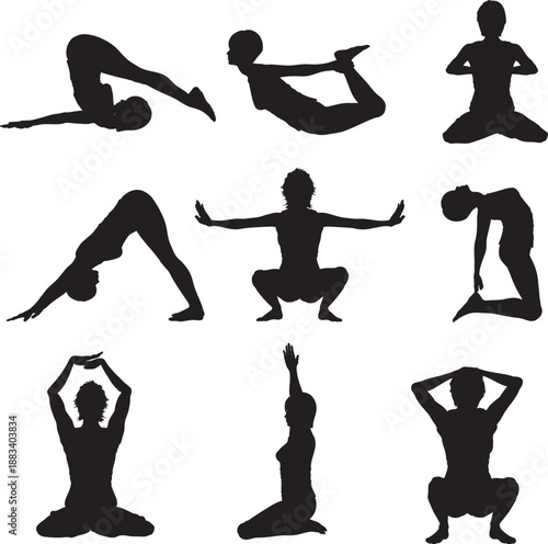 silhouettes of yoga poses