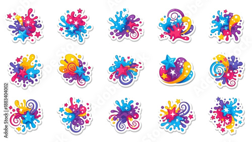 Vibrant colorful paint splatter designs on a clean white background eps file showcasing creativity and artistry