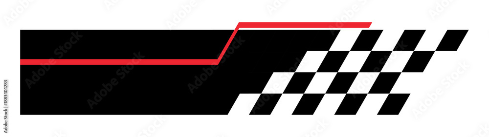 Obraz premium Block style racing stripe graphic with checkered flag pattern, bold black and red motorsport accent for posters and banners, PNG with transparent background