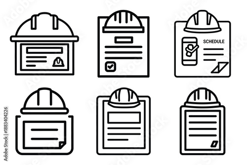 construction schedule outline vector icon set. construction simple outline isolated icons collection.Vector flat graphic design illustration.