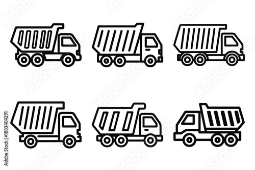construction supply truck outline vector icon set. construction simple outline isolated icons collection.Vector flat graphic design illustration.