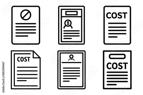cost estimation outline vector icon set. construction simple outline isolated icons collection.Vector flat graphic design illustration.
