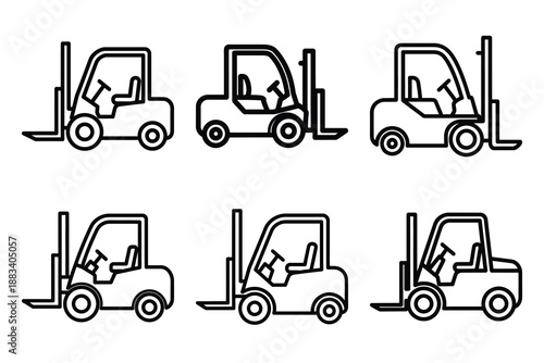 forklift vehicle outline vector icon set. construction simple outline isolated icons collection.Vector flat graphic design illustration.