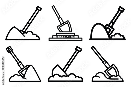 foundation digging outline vector icon set. construction simple outline isolated icons collection.Vector flat graphic design illustration.