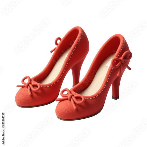 Red High Heel Shoes with Bow Details Isload on transpernt background
