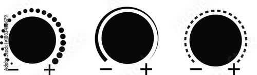 Volume Control Knob Icon Set – Adjustment Dial Plus Minus Vector Illustration